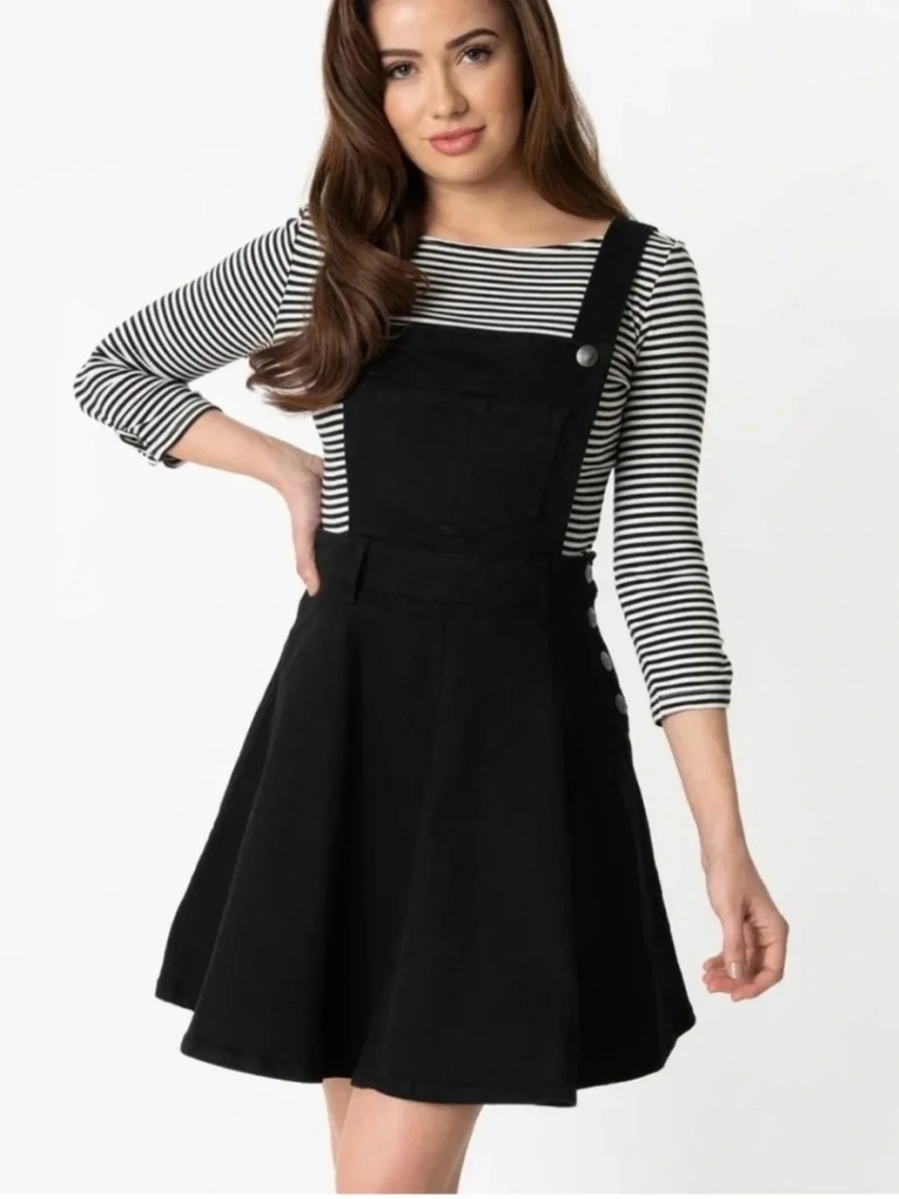 black pinafore mini dress Allegra K Women's Faux Suede Zipper Front Elegant Pinafore Overall Mini Dress, Size: Medium, Black